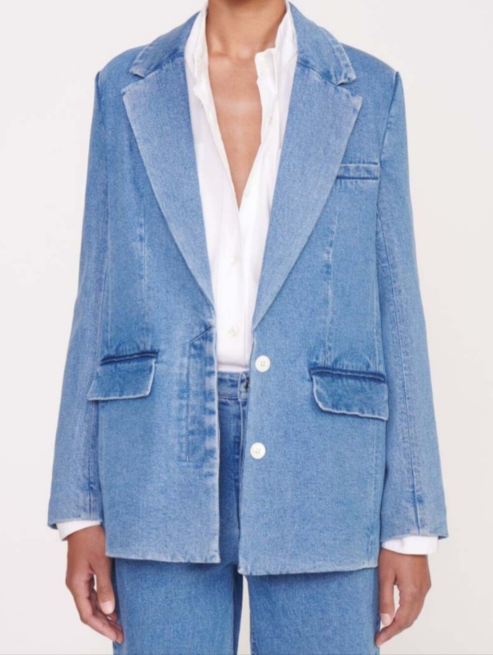 Staud Maxwell Denim Blazer Jacket Sz S Edgy Chic Stylish
